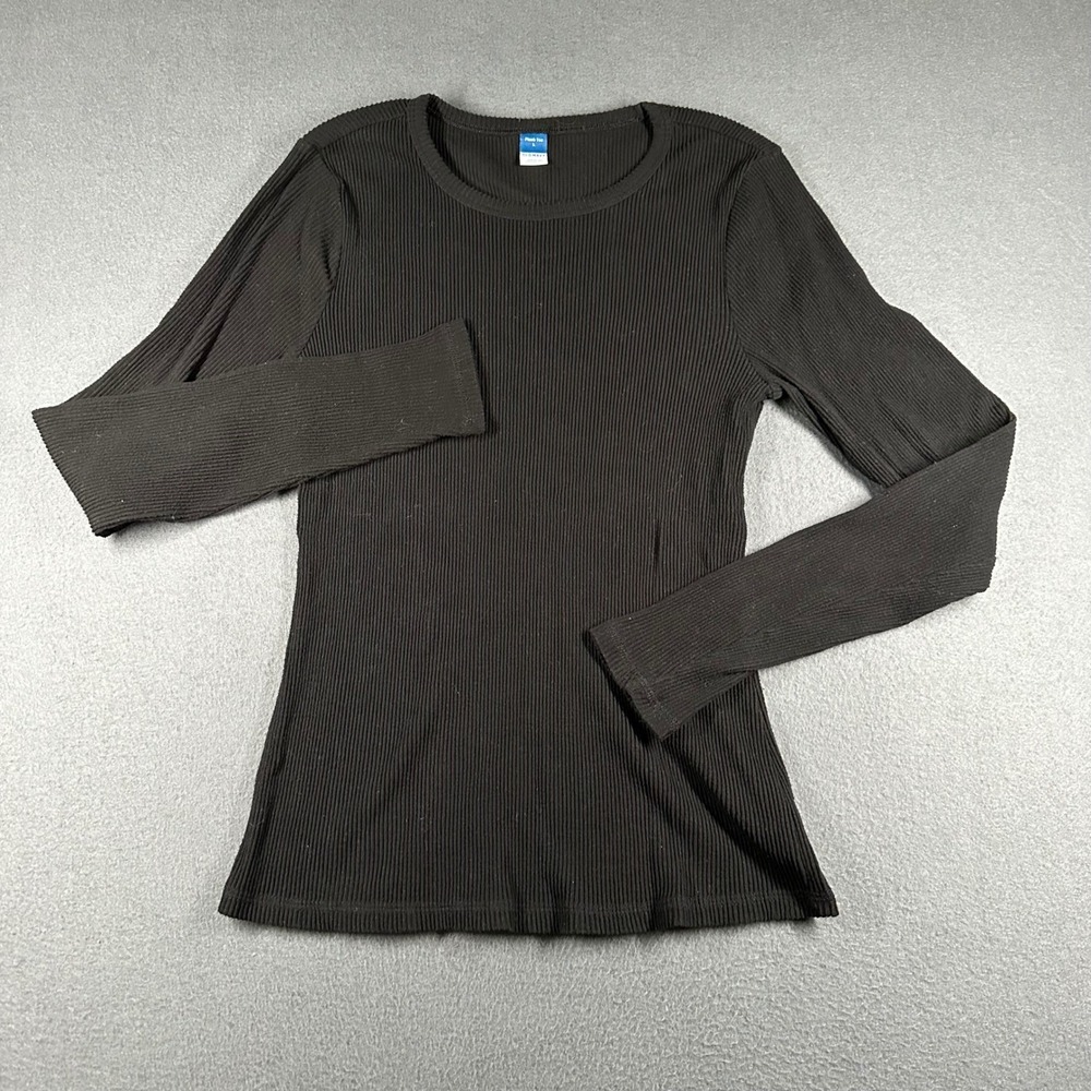 Old Navy Plush Tee Womens Large Long Sleeve Plush Ribbed Tee Black Pullover Y2K